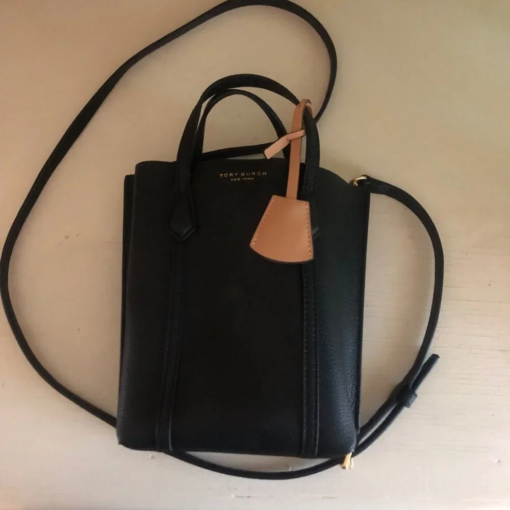 SOLD***TORY BURCH Mini Perry Tote Crossbody Bag Black - Picture 5 of 14